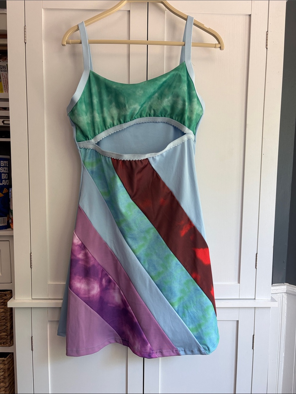 Amazon Light Blue Slip Dress with Green, Red & Purple Diagonal Panels